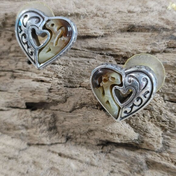 Brighton Stud Earrings Winslow Brown Heart Post Silver Tone Resin Heart Design - Picture 6 of 9